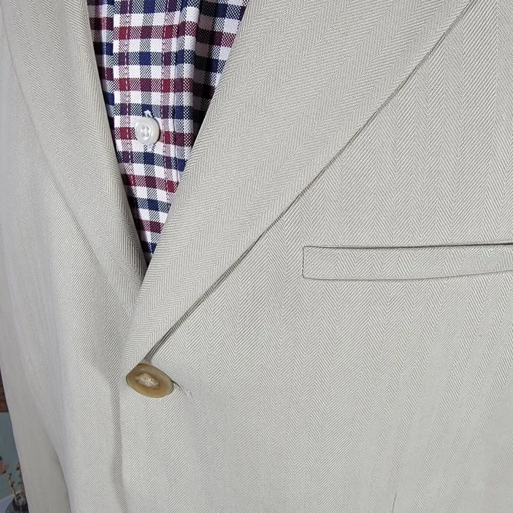 Geoffrey Beene Men's Sport Coat Blazer Three Button Beige Herringbone Silk‎ 41R